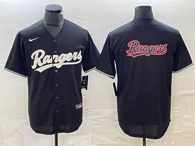 Mens Texas Rangers Black Team Big Logo Cool Base Stitched Baseball Jersey->texas rangers->MLB Jersey